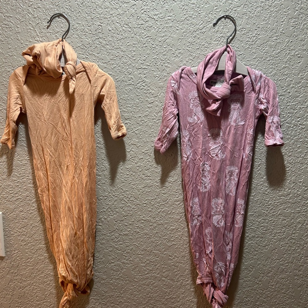 Set of Two Knotted Baby Gowns in Pink and Tan